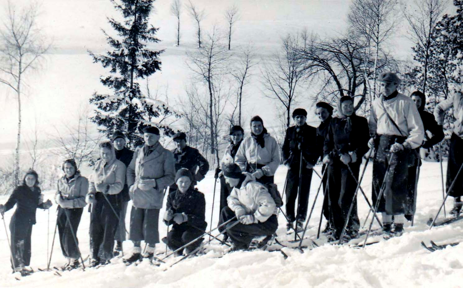 Krlovdvort sokolt lyai  na vlet pod vedenm pana Frantika Biera (pt zleva), 15. 12. 1940 u Tebihot